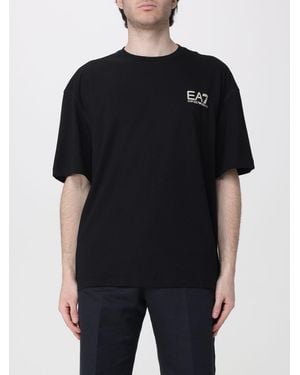 EA7 Printed Cotton Crew Neck T-Shirt - Black