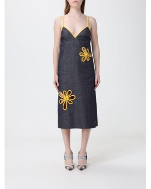 Fendi Cotton Midi Dress With Flowers - Blue