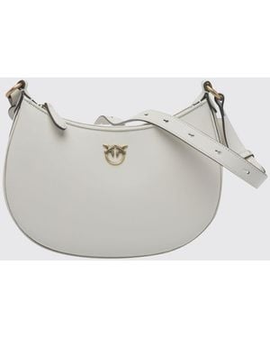 Pinko Love Bag Half Moon Simply Smooth Calf Leather Shoulder Bag - White