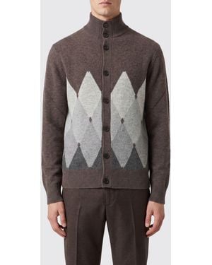 Ballantyne Cardigan Von Aus 100% Kaschmir Mit Rauten-Jacquardmuster Und Hohem Kragen - Grau
