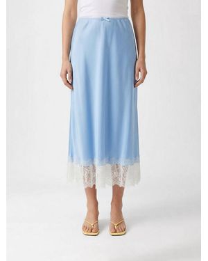 Moschino Silk Skirt With Lace Inserts - Blue