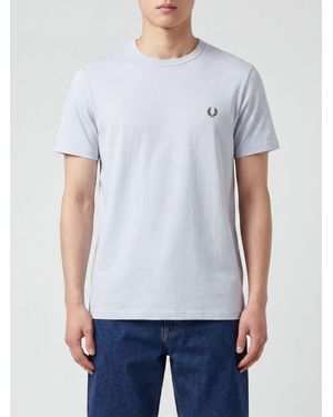 Fred Perry Slim Fit Cotton Crew Neck T-Shirt With Embroidered Logo - Blue