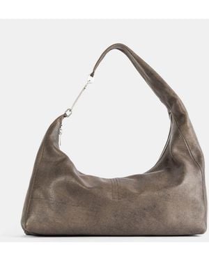 Rick Owens Gemini Leather Shoulder Bag With Asymmetrical Design And Snap Hook - Grey
