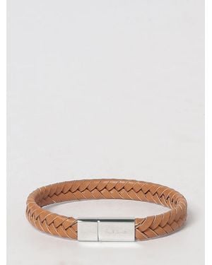 Paul Smith Braided Leather Bracelet With Magnetic Closure And Engraved Logo - Brown