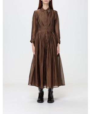 Max Mara Jewel-Embroidered Silk Organza Midi Chemisier Dress - Brown