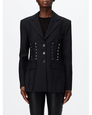 Pinko Kurzer Einreihiger Wollblazer Mit Revers Und Pattentaschen - Schwarz
