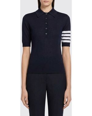 Thom Browne 4-Bar Virgin Wool Knit Polo - Blue