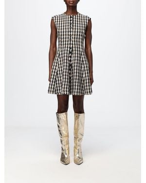 MSGM Sleeveless Check Pattern Virgin Wool Knit Mini Dress - White