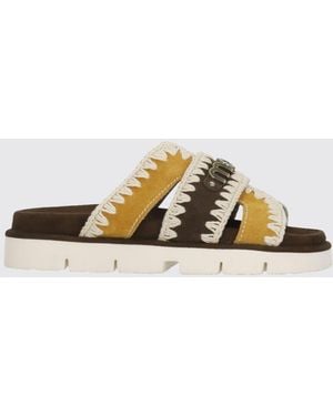 Mou Suede Mules With Embroidery And Contrast Stitching - Metallic