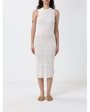 Laneus Viscose Blend Knit Midi Dress - White