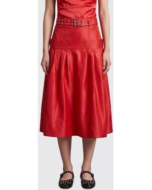 Ganni High-Waisted A-Line Midi Skirt - Red