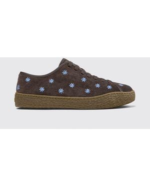 Camper Peu Terreno Suede Trainers With Floral Embroidery - White