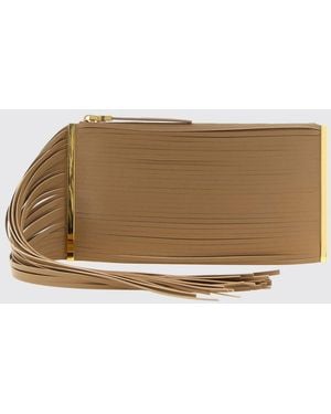 Elisabetta Franchi Nappa Leather Clutch With Fringes - Natural