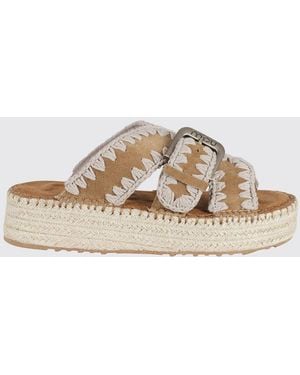 Mou Jute Suede Sandals With Contrast Stitching - Natural