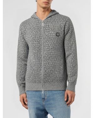 Philipp Plein Sweat À Capuche En Laine Et Cachemire À Imprimé Animalier - Gris