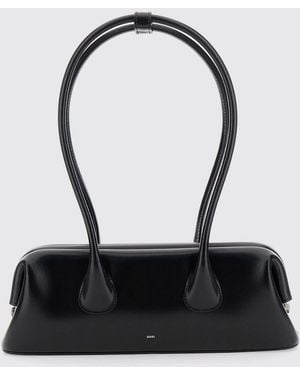 OSOI Boat Schultertasche Aus Glattleder Mit Druckknopfverschluss Und Doppeltem Henkel - Schwarz