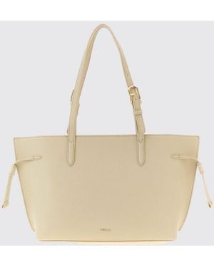 Furla Ava Grained Leather Shoulder Bag With Metal Logo - Natural