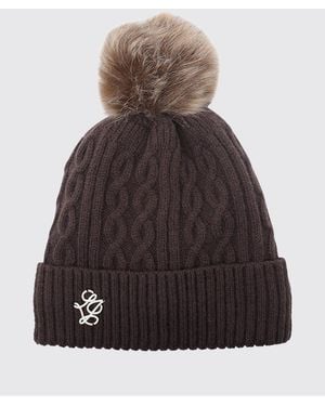 Liu Jo Wool Blend Beanie With Pom-Pom And Monogram Cuff - Brown
