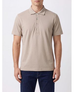 Eleventy Short-Sleeved Cotton Polo Shirt With Ribbed Collar And Placket - Blue