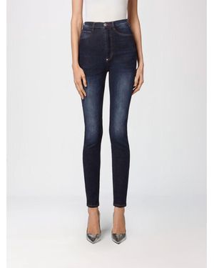 Philipp Plein High-Waisted Cropped Skinny Stretch Jeans With Used Effect - Blue