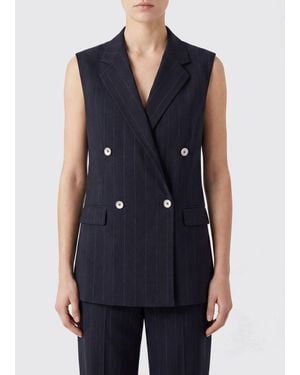 Tagliatore Bernice Pinstriped Double-Breasted Linen-Blend Waistcoat With Peak Lapels - Blue
