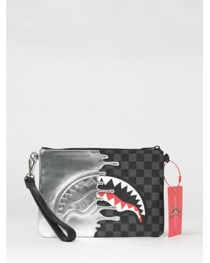 Sprayground Saffiano Coated Cotton Pouch With Check Pattern And Logo - Gray