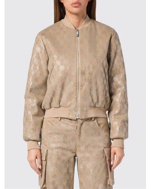 Philipp Plein Pp Monogram Rhinestone Bomber Jacket - Natural