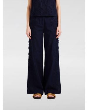 Momoní Momon&Igrave High-Waisted Poplin Palazzo Trousers With Macramé Inserts - Blue