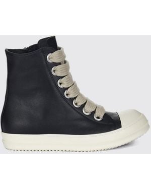 Rick Owens High Top Calf Leather Sneakers With Rubber Toe Cap And Side Zip - Blue