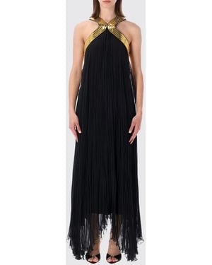 Alberta Ferretti Long Linen And Cotton Dress With Embroidery - Black