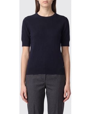 Herno Camiseta De Cuello Redondo Y Manga Corta En Mezcla De Lyocell Y Algodón - Azul