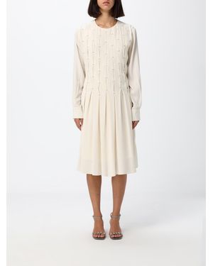 Fabiana Filippi A-Line Crêpe De Chine Midi Dress With Plastron - Natural