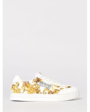 Versace Jeans Couture Leather Trainers With Baroque Print - Natural