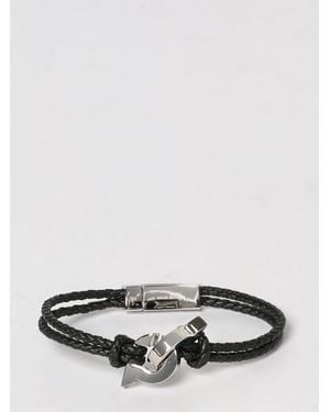 Ferragamo Gancini Brass And Braided Leather Bracelet - Grey