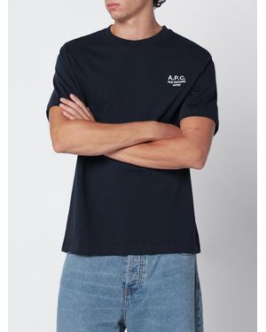 A.P.C. Contrasting Printed Logo Short-Sleeved Cotton T-Shirt - Blue