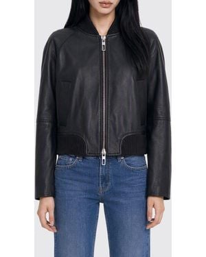 Sportmax Amour Cropped Lambskin Bomber Jacket With Zip Closure - Black