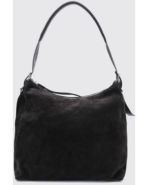 Lemaire Suede Leather Tote Bag With Zip Closure - Black