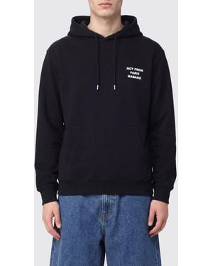 Drole de Monsieur Relaxed Fit Cotton Hoodie With Slogan Print - Blue