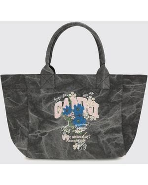 Ganni Medium Recycled Cotton Tote Bag With Floral Print - Multicolor