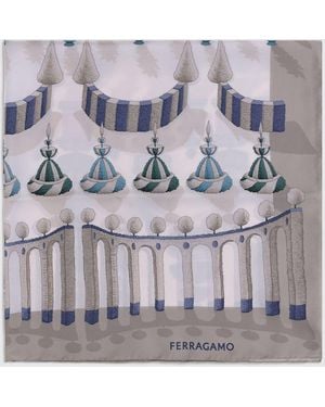 Ferragamo Garden-Print Silk Scarf - Gray