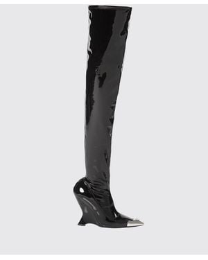 Philipp Plein Cuissardes En Cuir Verni Avec Skull Et Talon Sculptural - Noir