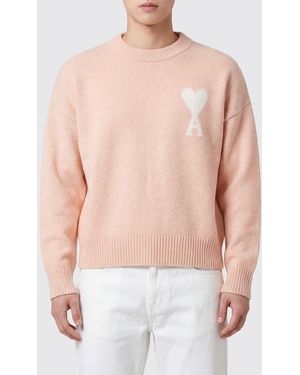Ami Paris Jacquard Logo Alpaca And Wool Blend Crewneck Jumper - Blue