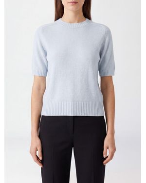 Allude Jersey De Cuello Redondo De Cachemira De Manga Corta Con Bajo Acanalado - Azul