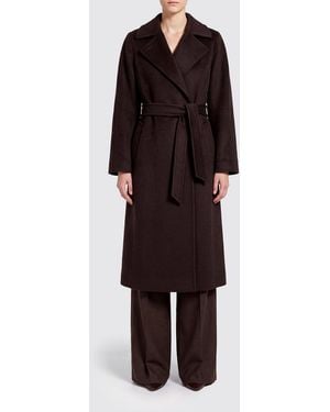 Max Mara Knee-Length Wool Robe Coat With Belt - Brown