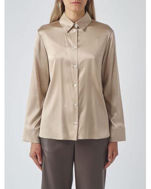 Max Mara Long-Sleeved Stretch-Silk Satin Shirt With Classic Collar - Natural