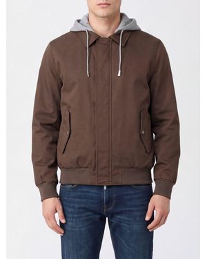 Eleventy Pure Silk Bomber Jacket With Hood And Concealed Closure - Brown