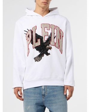 Philipp Plein Graphic Print Cotton Hoodie With Logo - White
