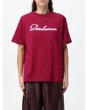 DISCLAIMER Short-Sleeved Cotton T-Shirt With Contrast Logo And Dropped Shoulders - Red