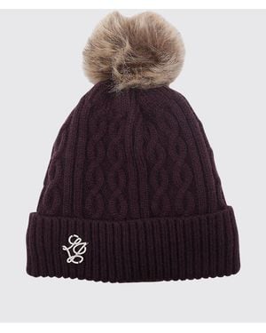 Liu Jo Wool Blend Beanie With Pom-Pom And Monogram Cuff - Purple