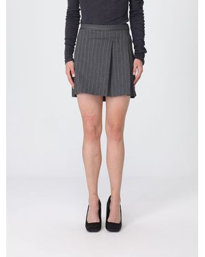 Pinko Giunco Pinstripe Pleated Wool Blend Pencil Mini Skirt - Grey